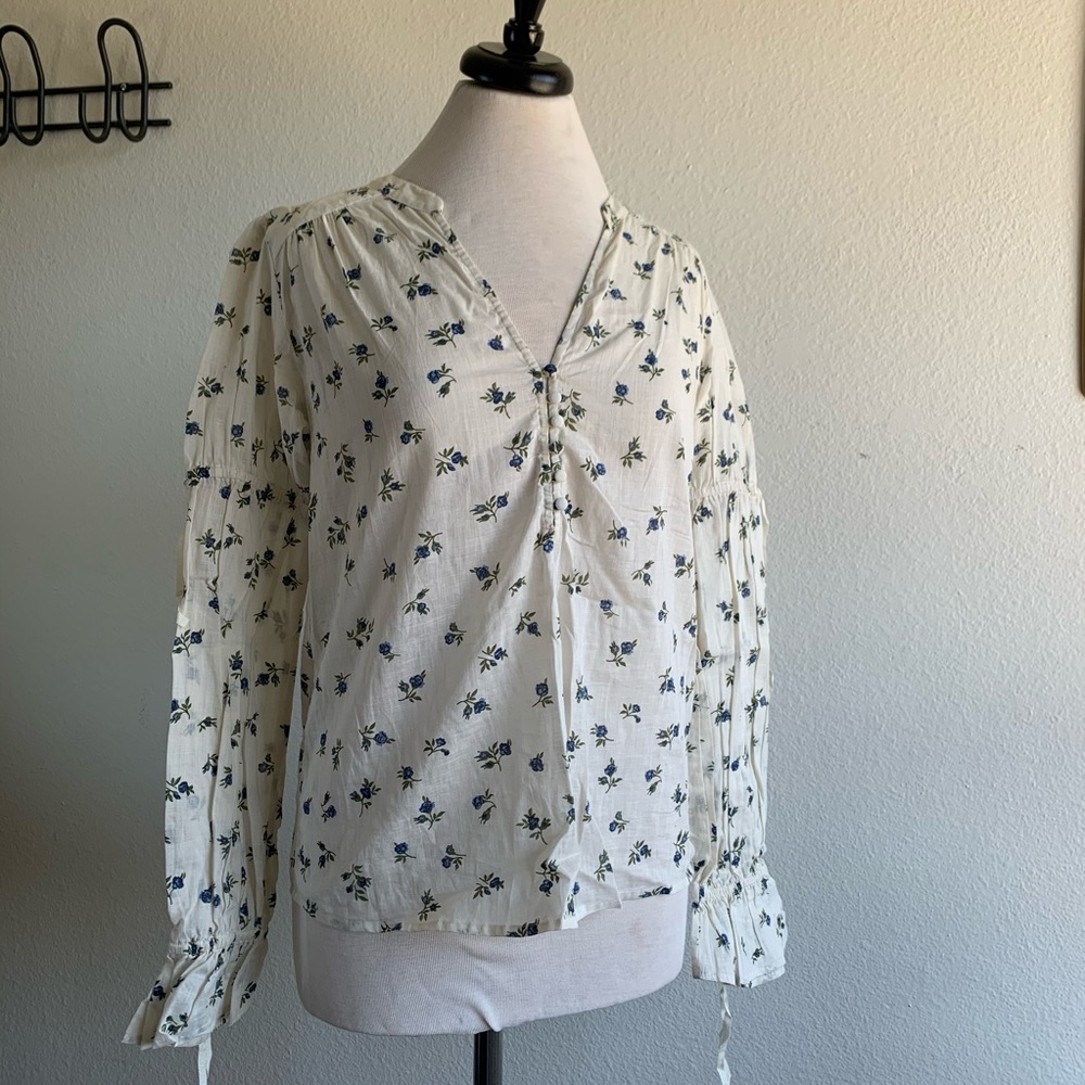 Paige Floral Blue Boho Puff Sleeve Summer Blouse